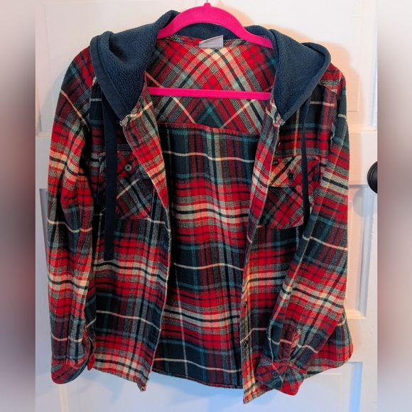 Comumbia Women's Plaid Button Up Long Sleeve Christmas Hoody, Size S, Green/Red - Picture 1 of 13